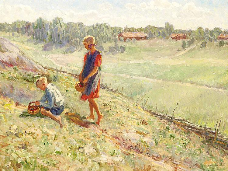 Alf Wallander Berry Picking Children a Summer Day Sweden oil painting art